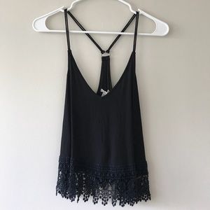 Black crop tank with lace detail